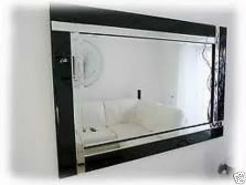 Chic Concept Large Modern Art Deco Rectangular Bevelled Glass Wall Mirrors, Black/Clear, 100 x 70 cm