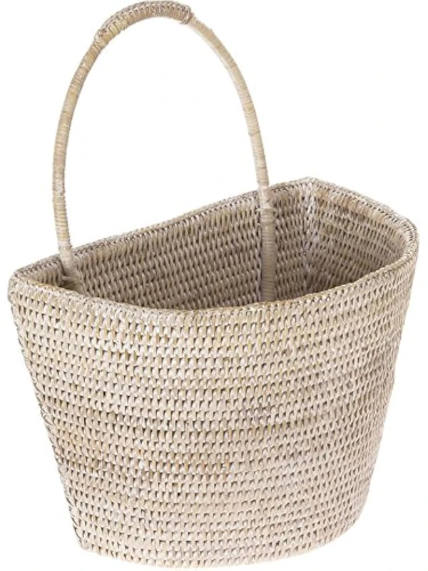 KOUBOO La Jolla Rattan Wall Basket, Large, White Wash, Wicker
