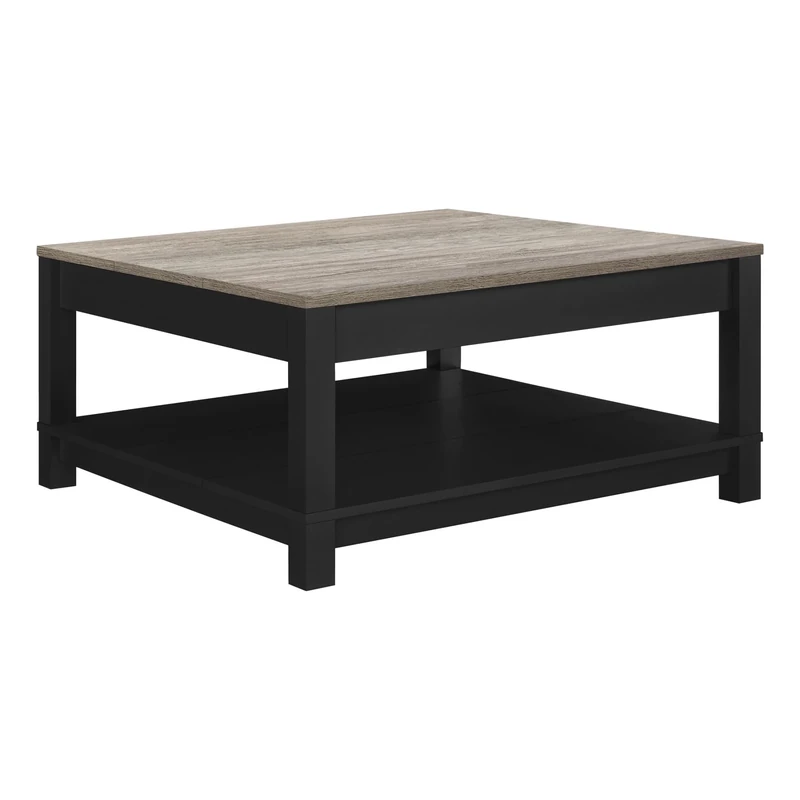 Ameriwood Home Carver Coffee Table with Open Storage, Matte Black Paint and Distressed Wood Grain Accents