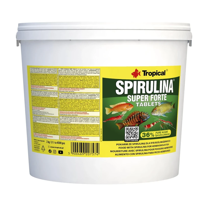 Super SPIRULINA Forte Tablets 2L / 2kg / 4500 pcs - spirulina-Rich Adhesive Tablets for herbivorous Fish, Cichlids & Crustaceans (Color, Growth & Immunity)