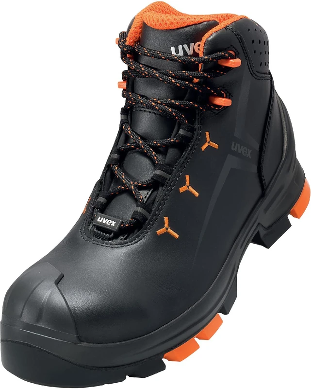 Uvex 2 safety boots, S3 SRC ESD, leather work boots, black/orange (Black Orange, 10)