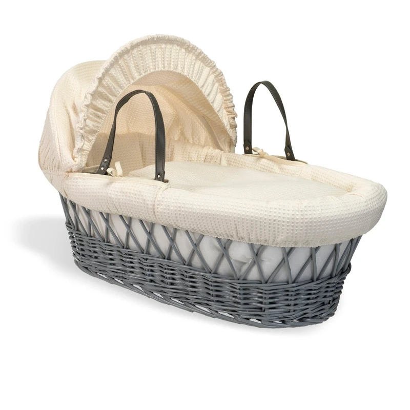 Waffle Grey Wicker Moses Basket