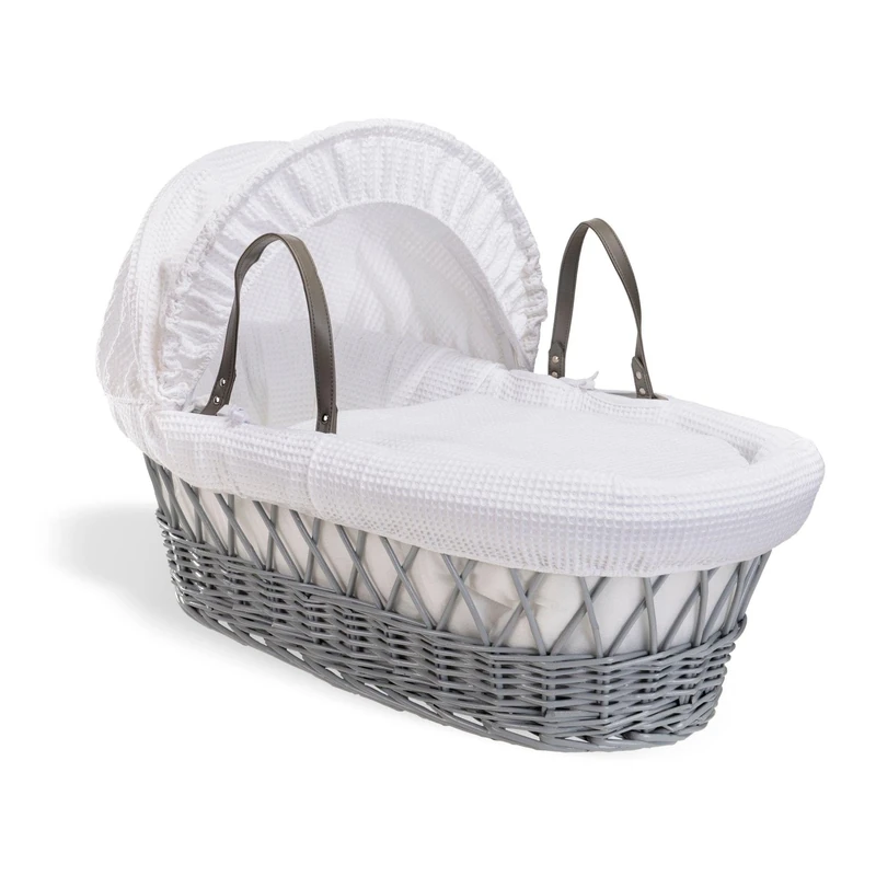Waffle Grey Wicker Moses Basket