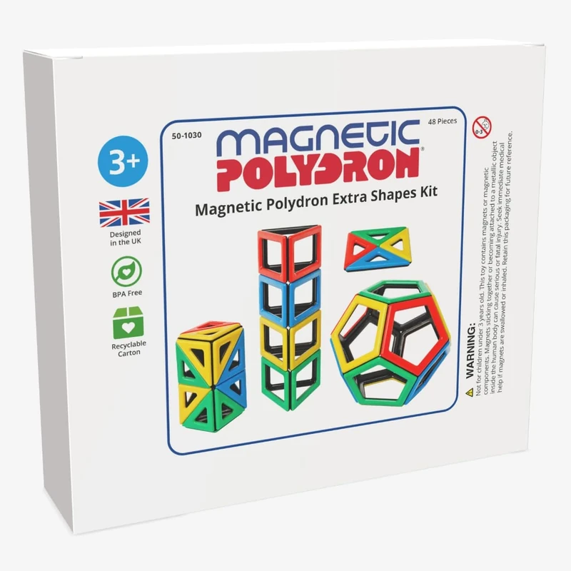 Polydron 50-1030 Magnetic Extra Shapes Set - 48 Piece Magnetic Building Construction Education Learning Toy, above 3 years