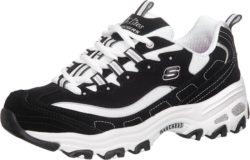 Skechers Women's Skechers D'lites Biggest Fan 11930-bkw Low Top Sneakers, Black White, 3 UK Wide