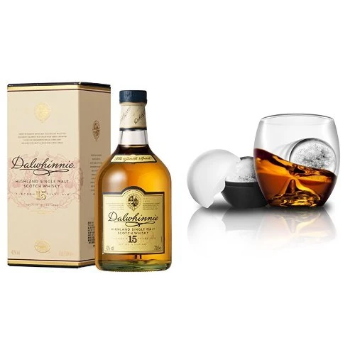 Dalwhinnie 15 Year Old Whisky and On the Rocks Tumbler & Ice Ball Mould