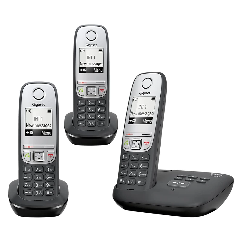 Gigaset A455A TRIO Cordless Phone - 3 Handsets, Black/Silver
