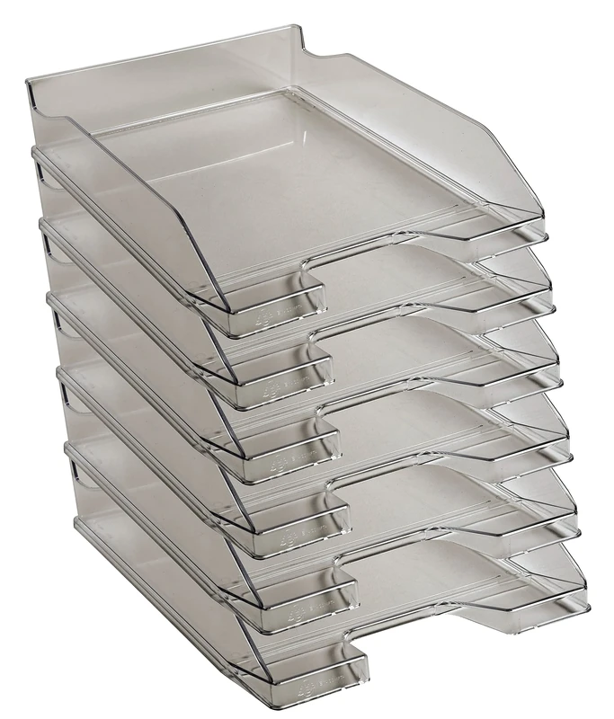 Exacompta - Ref. 113227D - set of 6 COMBO MIDI letter trays - dimensions 34.6 x 25.5x 6.5 cm - for documents in A4 + format - transparent glossy gray color