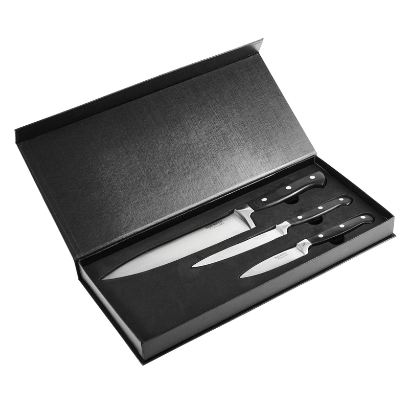 Ross Henery Professional Premium High-Grade High Carbon Stainless Steel Full Tang 3 Piece Kitchen/Chef Knife Set in Black Gift Box