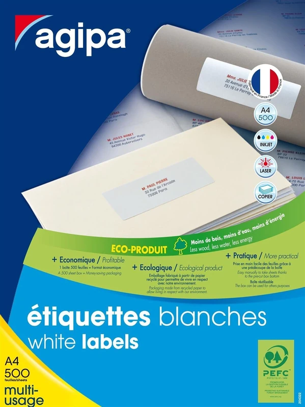 Agipa 100804 Pack of 4000 A4 Multi Purpose Labels 105 x 32 mm White