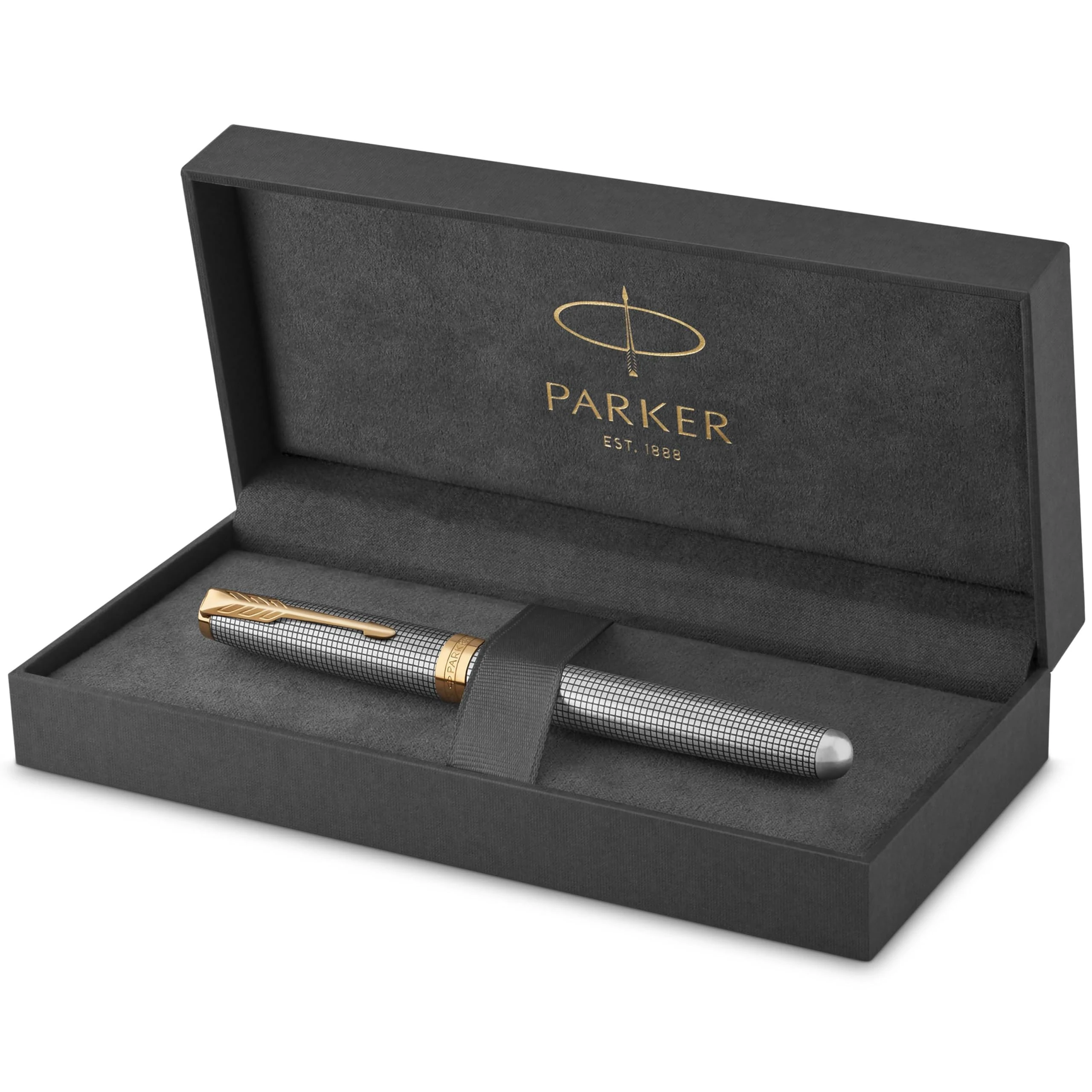 Parker Sonnet Fountain Pen | Chiselled Silver with Gold Trim | Solid 18k Gold Fine Nib | Gift Box