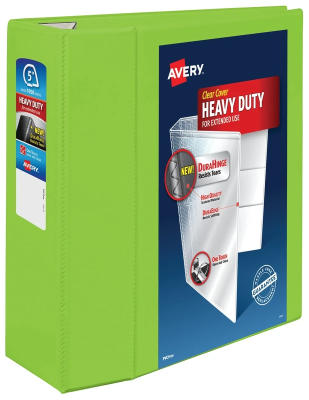 Avery Heavy-Duty View 3 Ring Binder, 5" One Touch EZD Rings, 2.3/4.8" Spine, 1 Chartreuse Binder (79815)