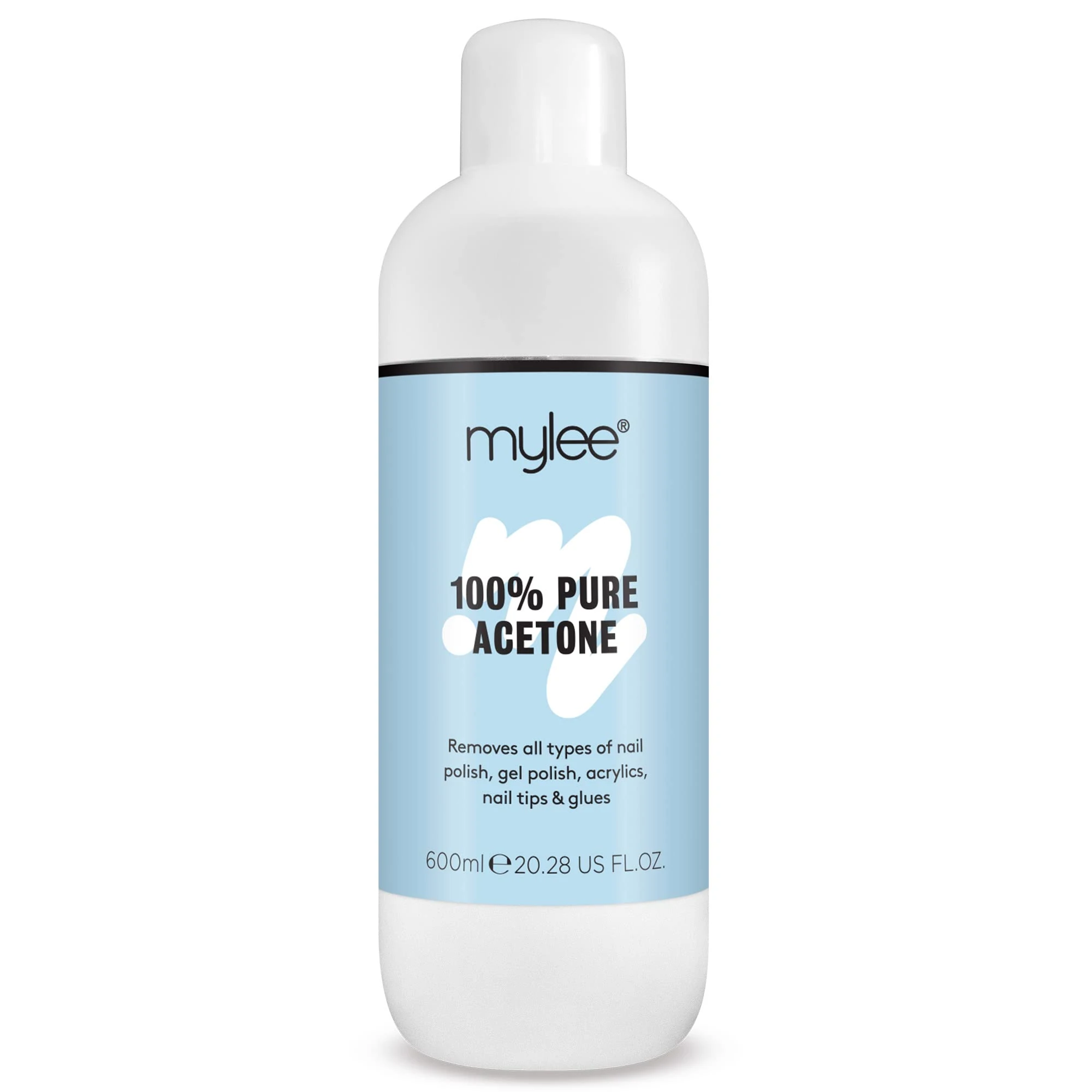 Mylee 100% Pure Acetone Gel Nail Polish Remover for UV/LED, Gel Soak Off, Removes All Types of Nail Polish, Gel Polish, Acrylic, Gels, Nail Tip & Glue (600ml)