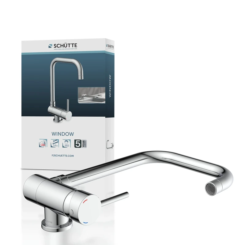 SCHÜTTE Windows 24550 Kitchen Tap Under-Window Sink Mixer Tap Front Window Tap Foldable 360° Swivel Single Lever Mixer Tap Chrome