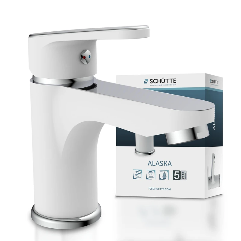 SCHÜTTE Alaska 34710 Bathroom Sink Mixer Tap with Pop-Up Waste Chrome White