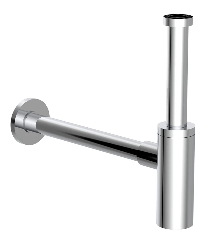 Kirchhoff Designer Siphon, Waste Fitting for Basin and Washbasin, Odour Trap with Cleaning Opening, Bottle Strap, Drain Pipe, 98166210, Chrome