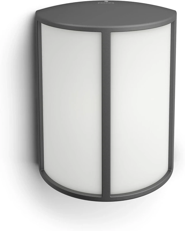 Philips Stock LED Outdoor Wall Light, 5.5W, 700 lm, 2,700 K Warm White Light, IP44 Weather-Resistant, Built-in LED, Durable, Aluminium, Anthracite Grey
