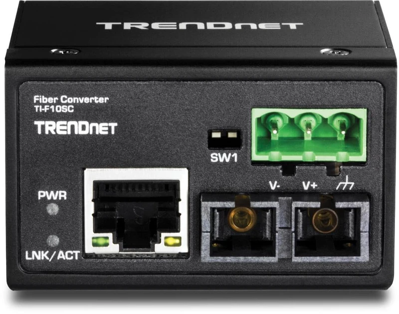 TRENDnet Hardened Industrial 100Base-FX Multi-Mode SC Fiber Converter, (2km, 1.2 Miles), IP40 Rated Housing, TI-F10SC,Black