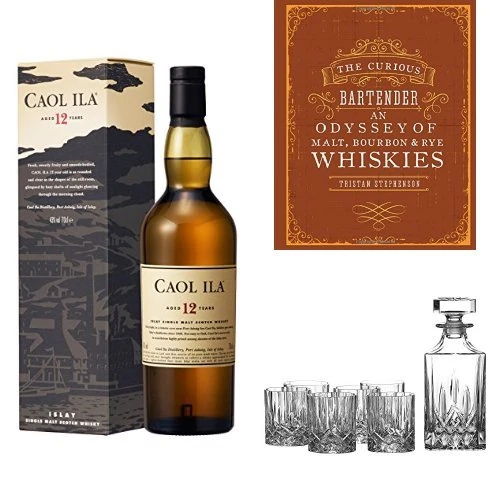 Caol Ila 12 Year Old Whisky, The Curious Bartender: Malt, Bourbon & Rye Whiskies Book and Royal Doulton Crystal Decanter Seasons Set, 1 x 700ml