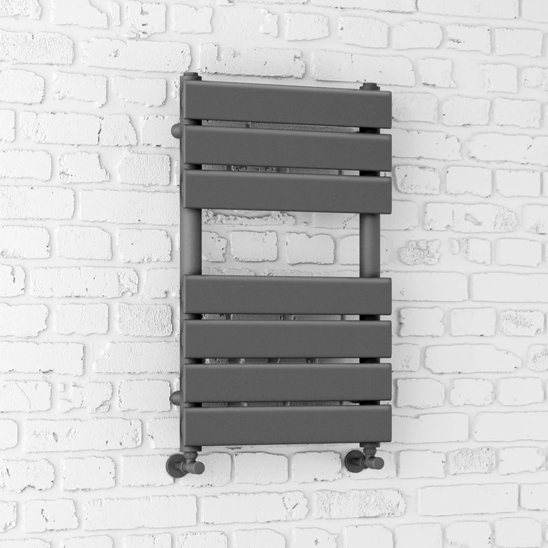 iBathUK Zerith Wall Mounted Flat Panel Heated Towel Rail, 7 Column Slim Flat Steel Hydronic Central Heating High Thermal Output Designer Bathroom Towel Radiator in Matt Anthracite, 650 × 400mm