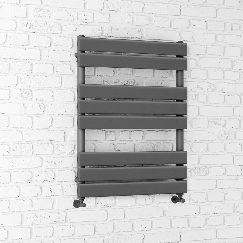 iBathUK Zerith Wall Mounted Flat Panel Heated Towel Rail, 8 Column Slim Flat Steel Hydronic Central Heating High Thermal Output Designer Bathroom Towel Radiator in Matt Anthracite, 800 × 600mm