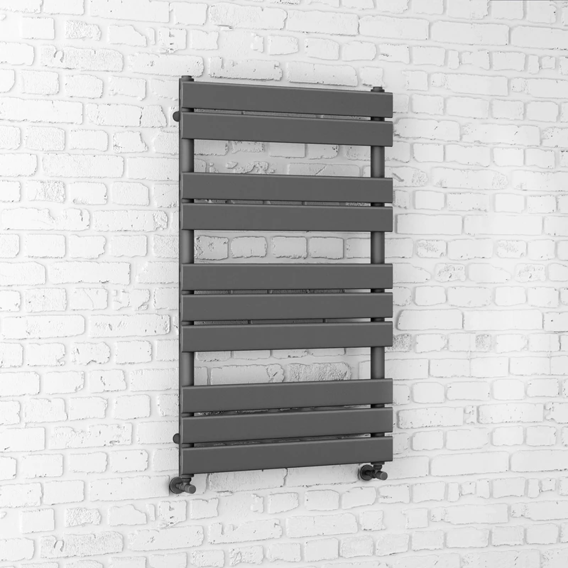 iBathUK Zerith Wall Mounted Flat Panel Heated Towel Rail, 10 Column Slim Flat Steel Hydronic Central Heating High Thermal Output Designer Bathroom Towel Radiator in Matt Anthracite, 1000 × 600mm