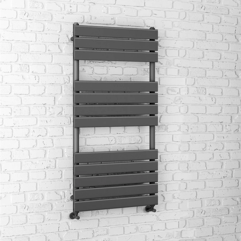 iBathUK Zerith Wall Mounted Flat Panel Heated Towel Rail, 12 Column Slim Flat Steel Hydronic Central Heating High Thermal Output Designer Bathroom Towel Radiator in Matt Anthracite, 1200 × 600mm