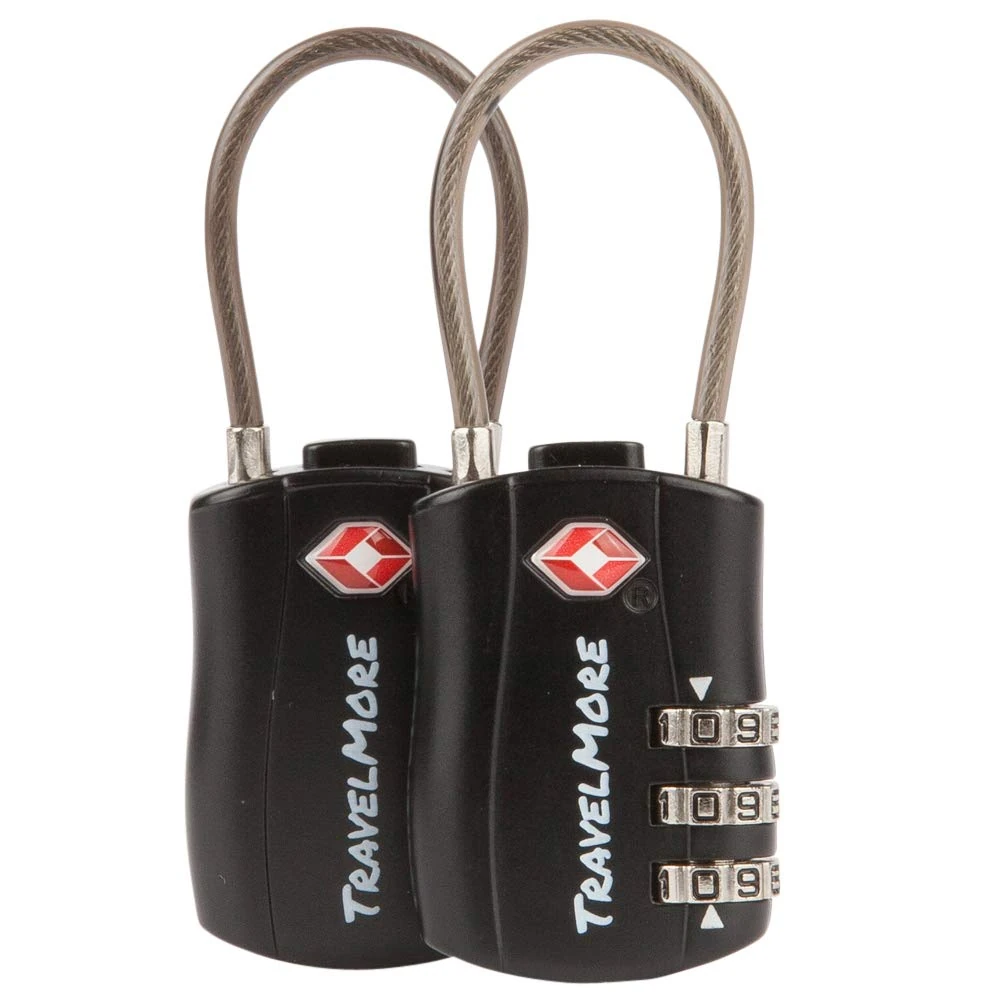 2-Pack TSA Approved Travel Combination Cable Luggage Locks for Suitcases & Backpacks | TSA Locks | Luggage Locks | Black