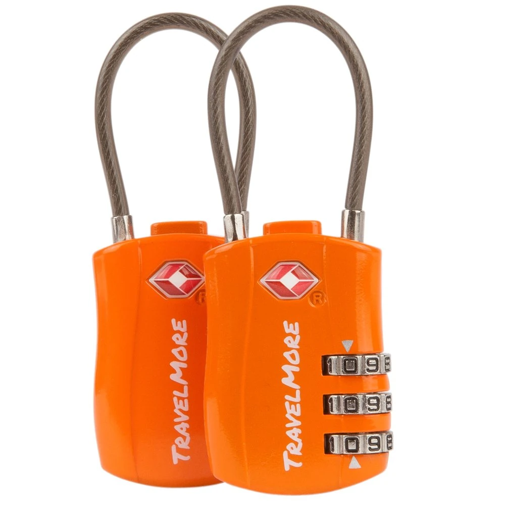 2-Pack TSA Approved Travel Combination Cable Luggage Locks for Suitcases & Backpacks | TSA Locks | Luggage Locks | Orange