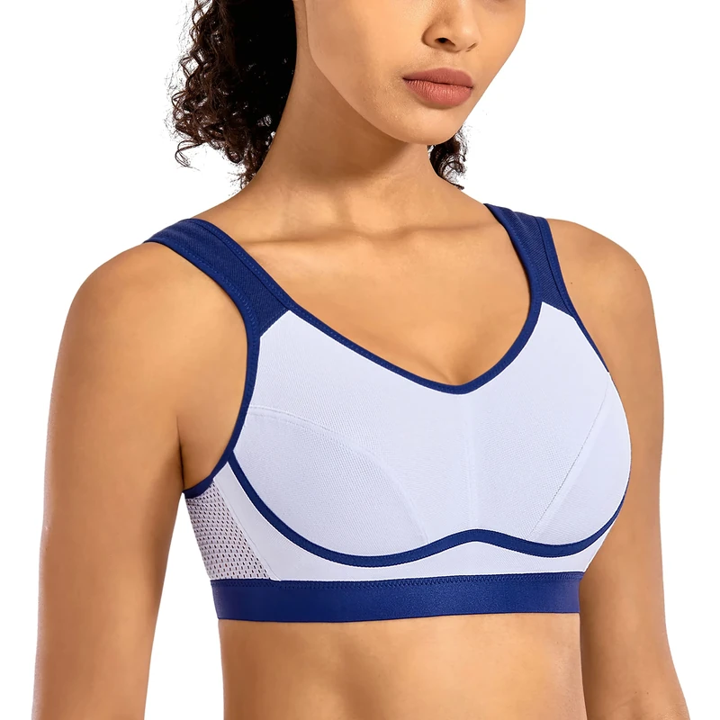 SYROKAN Women's Comfort Sports Bra High Impact for Large Breasts Wireless Stretch Support Bounce Control White 36C