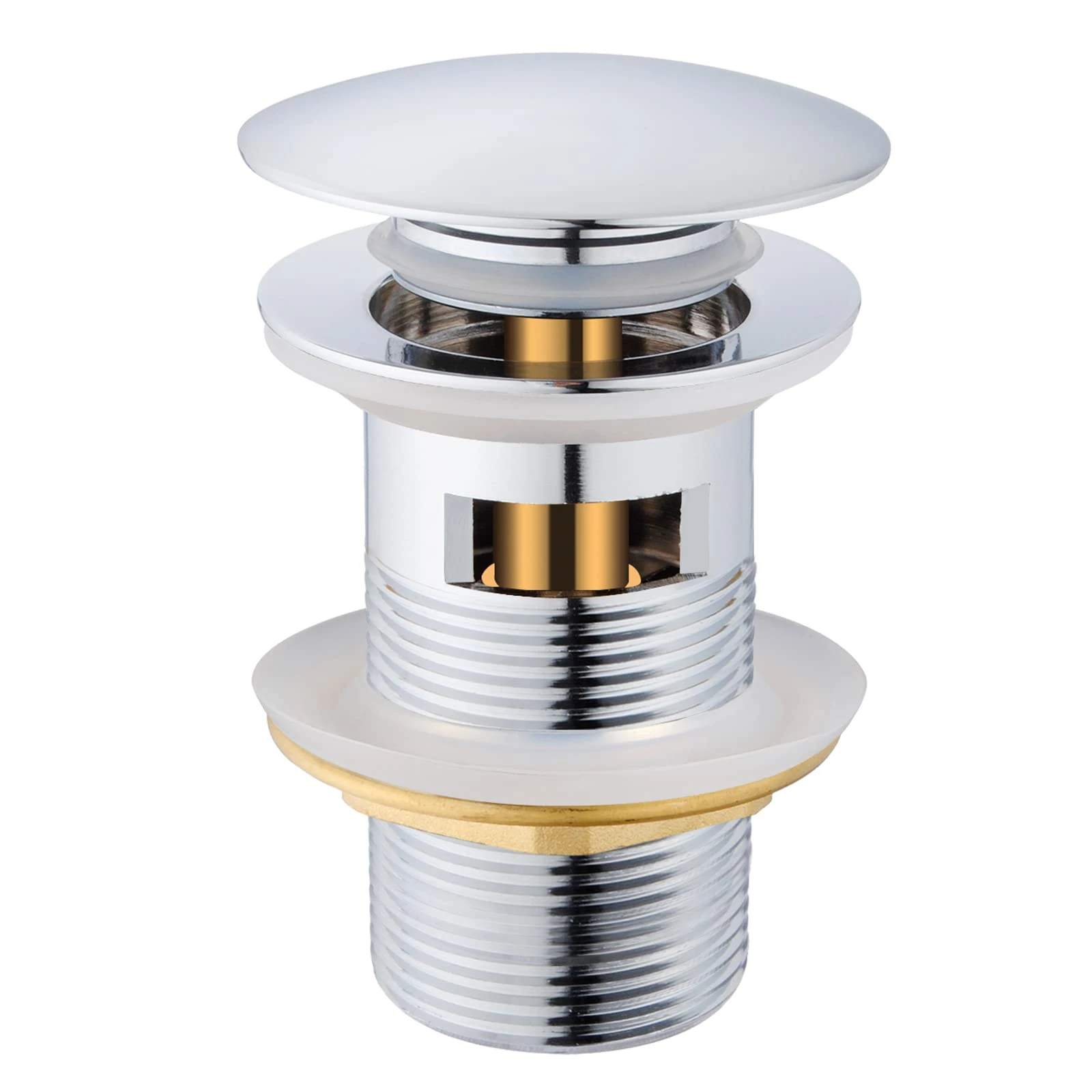 [Push Button Design] Hapilife Modern Brass Clicker Clack Sprung Plug Bathroom Sink Basin Pop Up Waste Slotted with Overflow