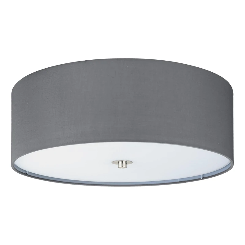 Eglo Pasteri Textile Ceiling Lamp, Matt Nickel Steel, Grey Fabric and Glass Living Room and Bedroom Lighting, E27 Socket, Ø: 47.5 cm/18.7 inches