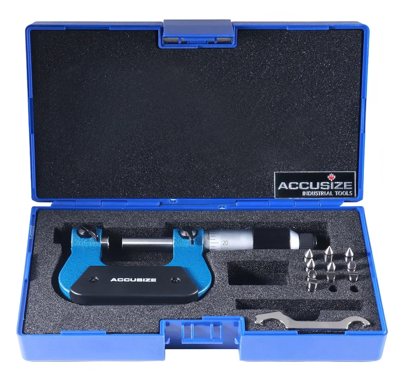 Accusize - 0-1'' x 0.0001'' Screw Thread Micrometer with 5 Anvil in Fitted Box, #S916-C750