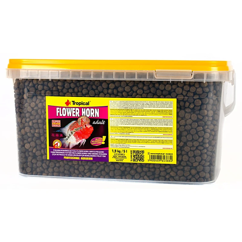 FLOWER HORN ADULT PELLET 5L / 1,9kg - high-protein colour-enhancing fish food for flower horns & cichlids, supports growth & vibrant colour