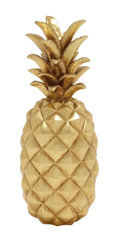 Deco 79 Ps Gold Pineapple 7" W, 18" H-62361, Artificial Stone, 7" x 7" x 18"