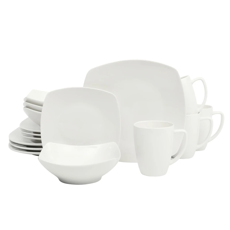 Gibson Home 102539.16RM Zen Buffet Dinnerware Set, Porcelain, White (Square) - Image 1