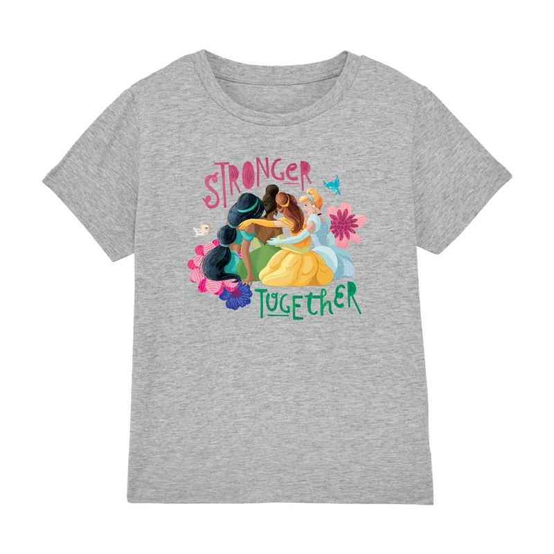 Disney Princess Stronger Together with Jasmine, Tiana, Belle Girls T Shirt, Athletic Heather, 5-6 Years - Image 1