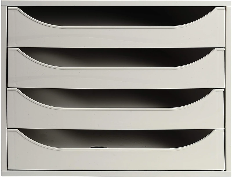 Exacompta - Ref 228606D - Office ECOBOX Desktop Drawer Set - 348 x 284 x 234mm in Size, Suitable for A4+ Documents, 4 Drawer Set, Vertically Stackable - Grey
