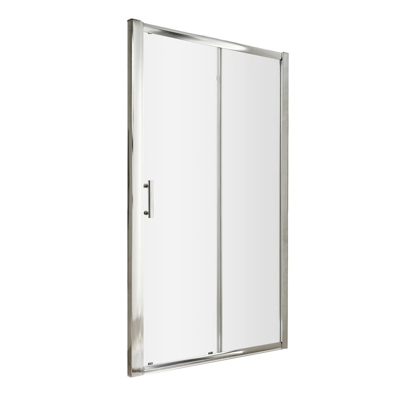 Nuie AQSL14 Pacific ǀ Modern Bathroom 6mm Safety Glass Single Sliding Door Shower Enclosure, 1400mm, Polished Chrome, Clear