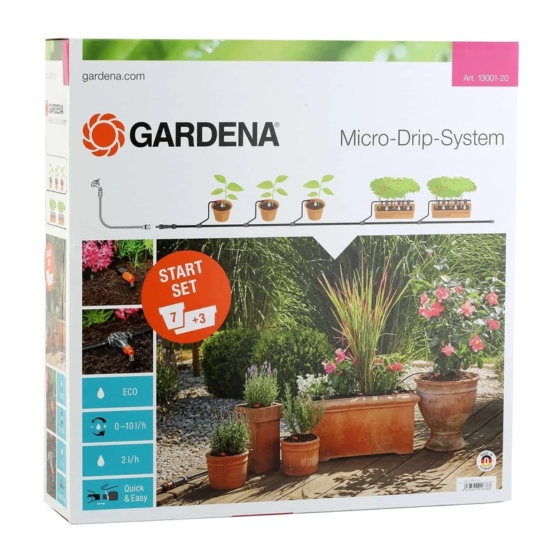 GARDENA Starter Set Flower Pots M: The Micro-Drip System Starter Set for seven potted plants and three plant troughs (13001-20), Black, 30x20x20 cm