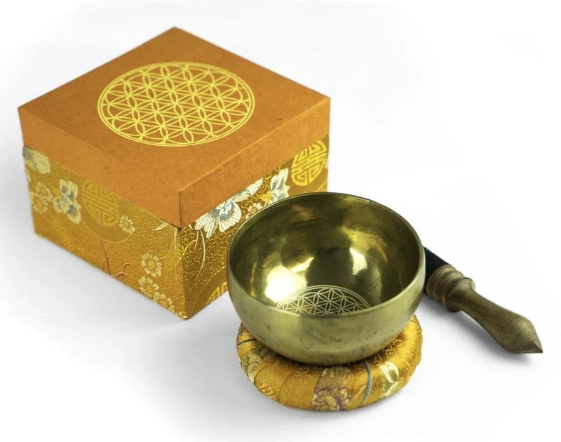 Klangschalen-Set mit Gravur Blume des Lebens Größe L: Traditionelle Klangschale mit Gravur Blume des Lebens - Image 1