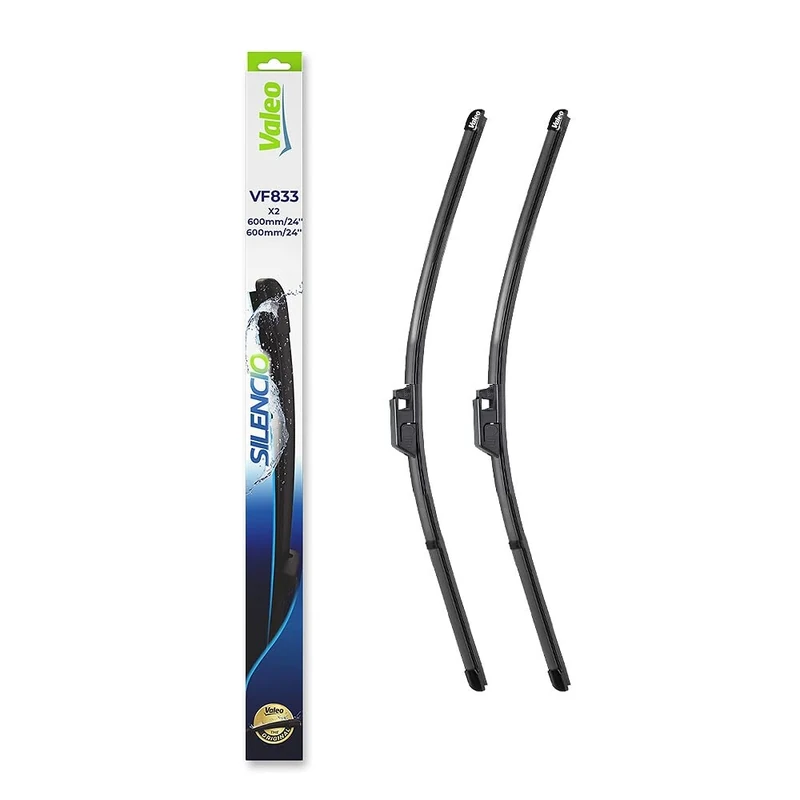VALEO Silencio Wiper - VF833 - Kit of High Performance, Superior Road Visibility, Easy Installation Original Flat Blades 600mm/600mm - Front - Set of 2 Wiper Blades - 577833