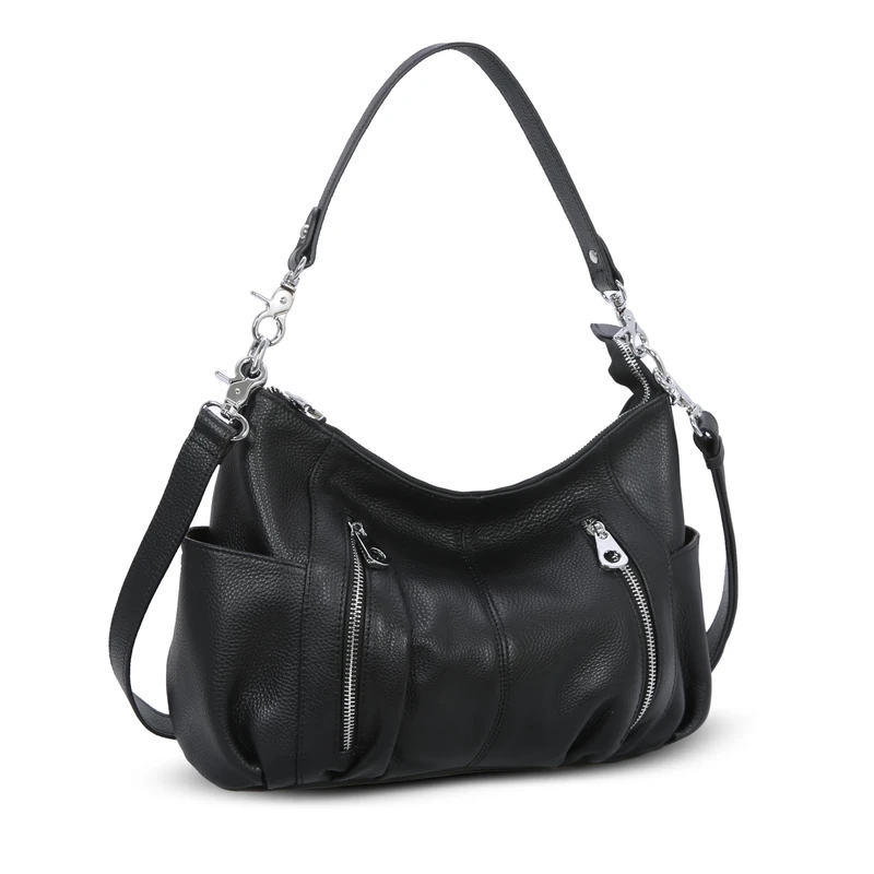 HESHE Genuine Leather Purses for Women Shoulder Hobo Bag Crossbody Satchel Handbags Designer Ladies Totes Purse, Black, （L） 11.81" x（H 9.45" x(W) 3.93” in
