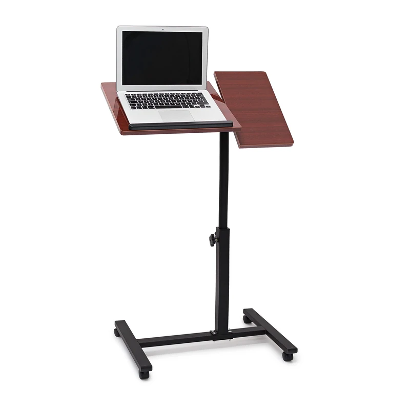 Relaxdays Laptop Table Height-Adjustable: 95 x 60 x 40.5 cm Sofa Couch Side Table With Wheels For Notebooks With Tray For Mouse High-Shine Lacquered, Anti-Slip, Mahogany Wood, Red - Image 1