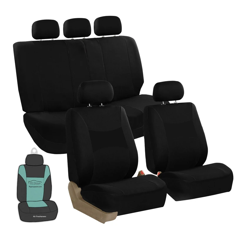 FH Group Light Breathable Durable Washable Flat Foam Padding Cloth Full Set Car Seat Covers, Airbag & Split Compatible w Gift - Universal Fit for Cars Trucks and SUVs (Black) - Image 1