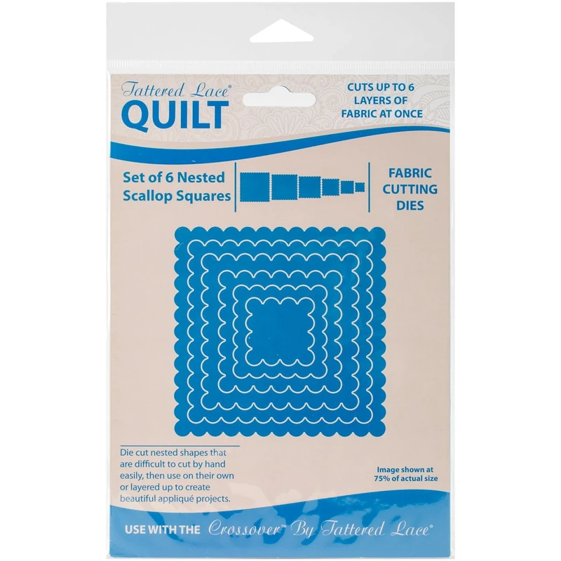 Create and Craft Tattered Lace Quilt Die Cut Scallop Squares Set of 6, Acrylic, Multicolour, 14.73x24.38x0.17 cm