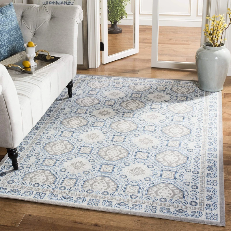 Safavieh Traditional Indoor Woven Rectangle Area Rug, Patina Collection, PTN320, in Light Grey / Ivory, 122 X 183 cm for Living Room, Bedroom or Any Indoor Space