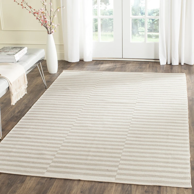 Safavieh Modern Indoor Flatweave Rectangle Area Rug, Montauk Collection, MTK715, in Ivory / Light Grey, 122 X 183 cm for Living Room, Bedroom or Any Indoor Space