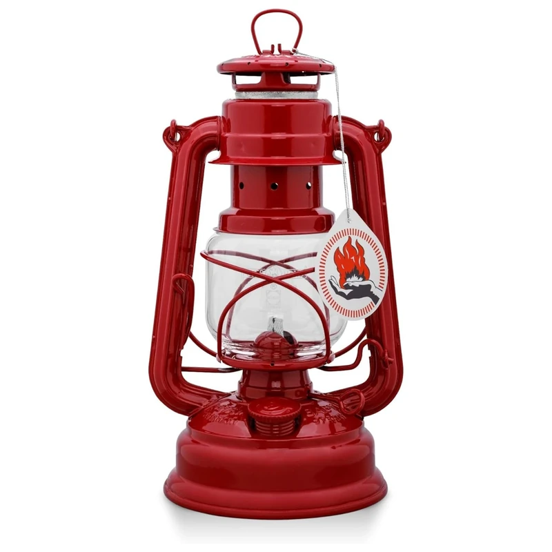 Feuerhand 276 Outdoor Hurricane Oil Lantern - German-Made Since 1893, Paraffin Lamp with Galvanized Steel, 300ml Tank, 20 Hour Burn Time, Safe for Hanging or Table Use, Kerosene Camping Light, Red