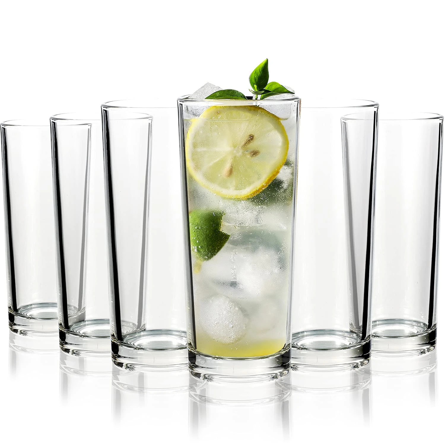 Vinsani Set of 6 Traditional Highball Glasses – 250ml (8.8oz) Hiball Glassware for Water, Juice, Beer, Gin & Tonic, Cocktails and Cold Drinks
